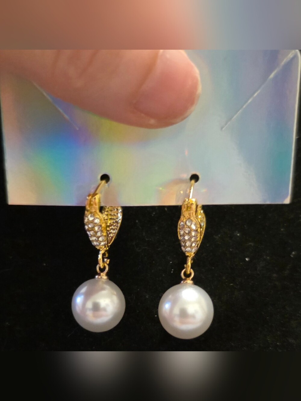 Faux Pearl Drop Hoop Earrings